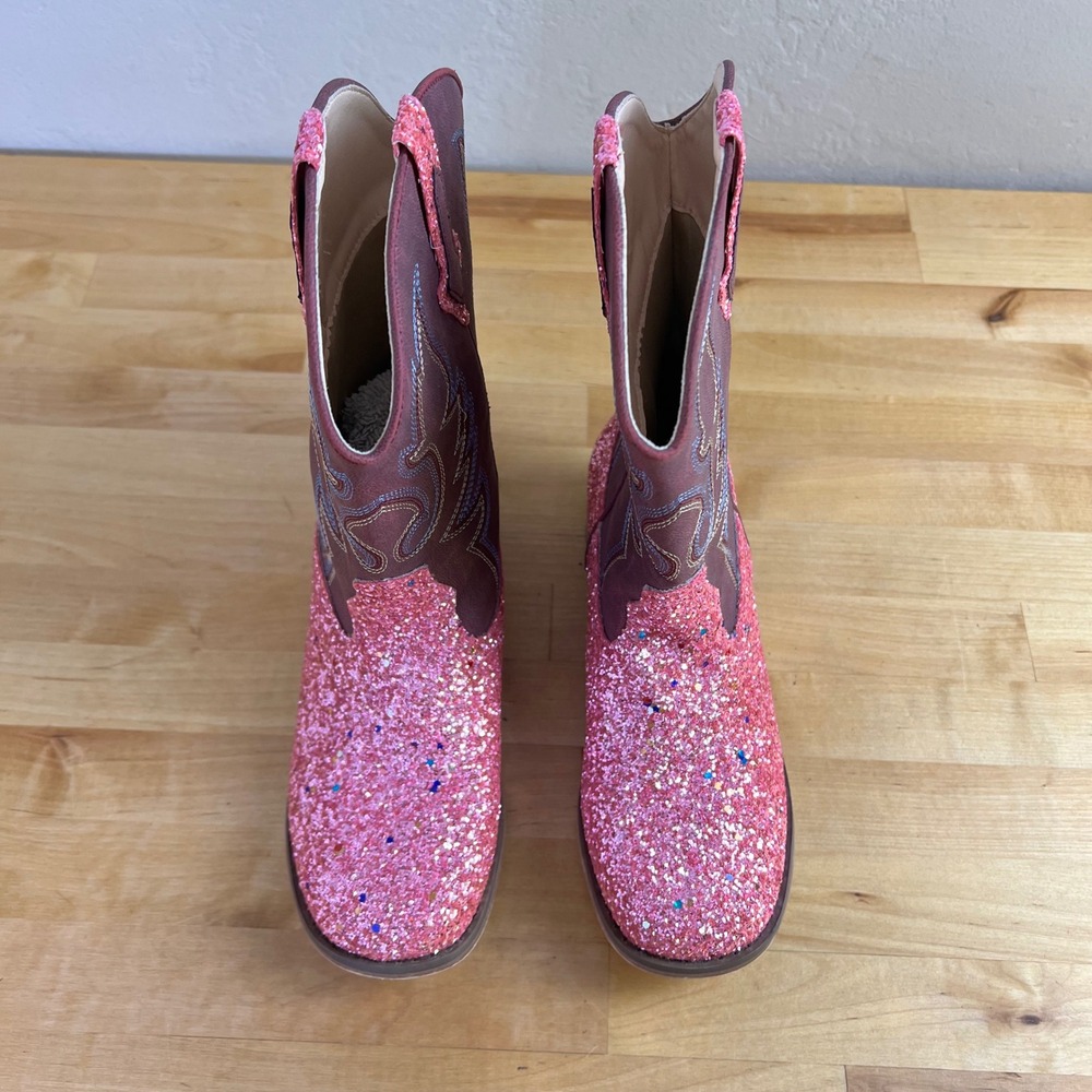 Cowboy Boots Pink Glitter Western Kids Size 5 Embroidered Cowgirl Unbranded - Picture 2 of 9